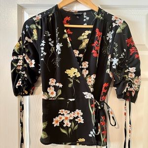 Topshop floral wrap blouse